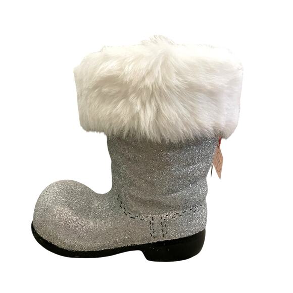 Bergdorf Goodman Ino Schaller Silver Beaded Christmas Santa Boot w/ Faux Fur NEW - Picture 6 of 14